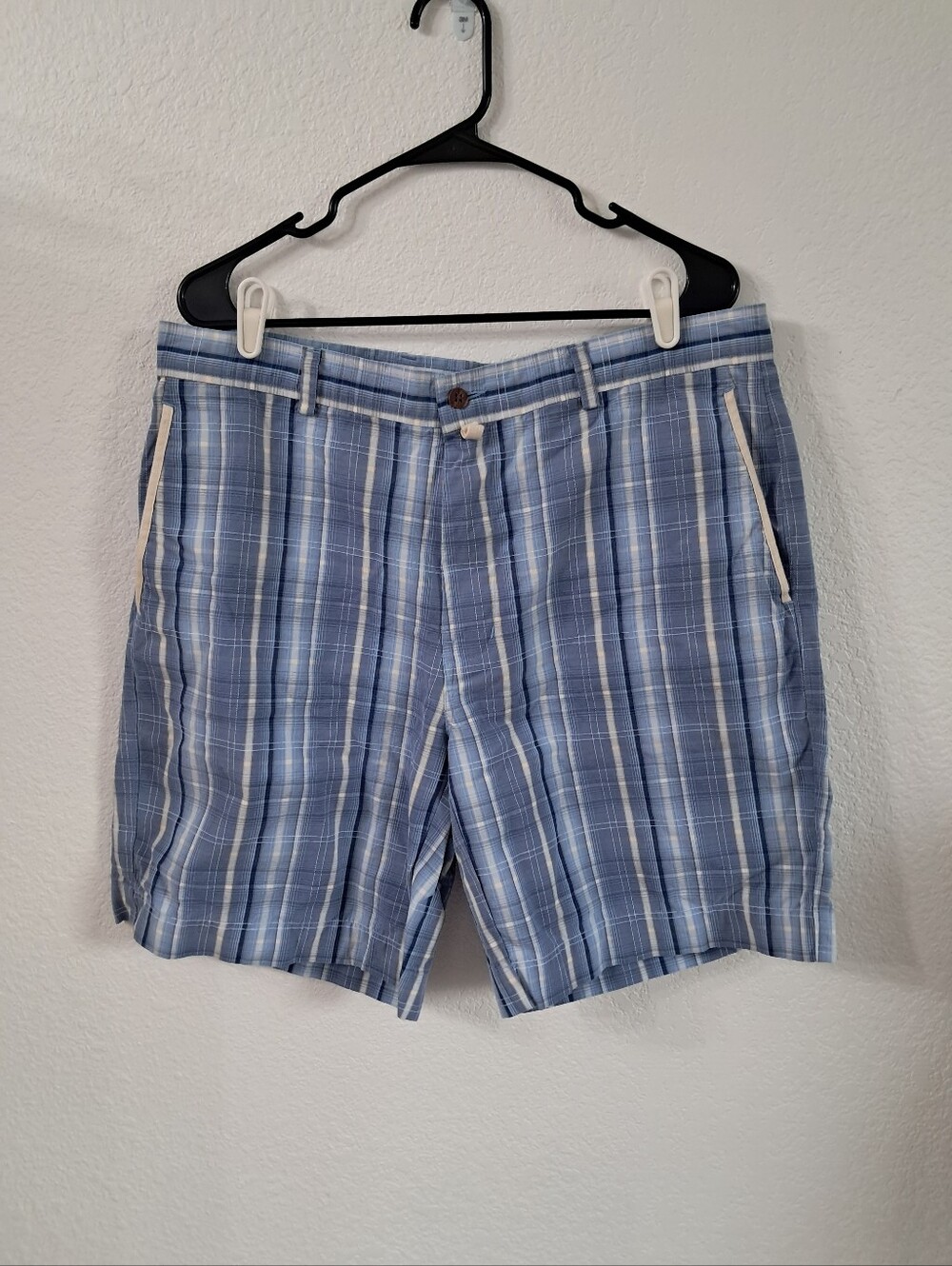 Pusser's West Indies Shorts Mens 36W Blue Plaid Pockets Golf Preppy Vacation